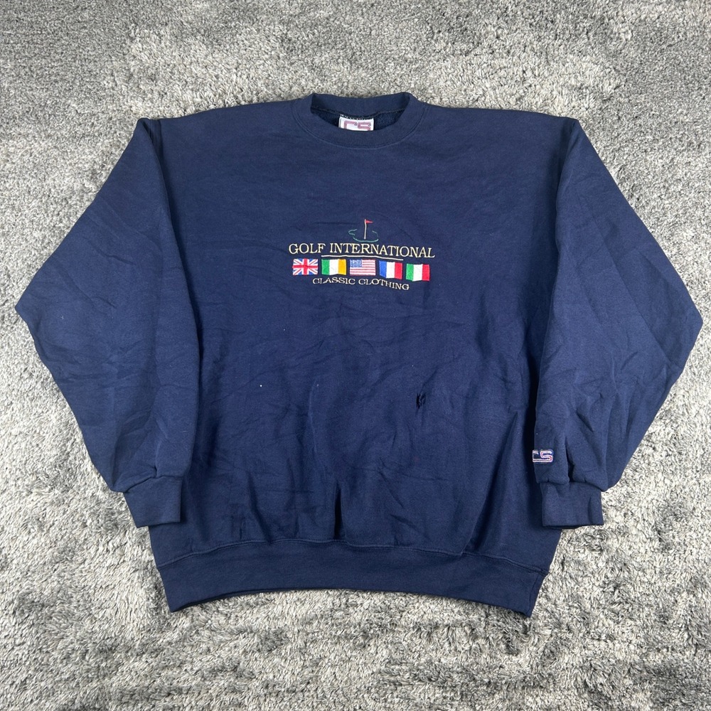 Vintage Crable Sportswear Golf International Sweatshirt‎ Mens XL Blue Flags 90s